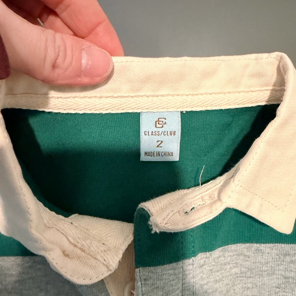 Class Club Cream and Green Striped Polo